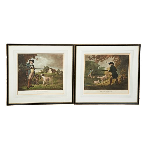 680 - AFTER GEORGE MORLAND (1762-1804) 'PARTRIDGE SHOOTING & PHEASANT SHOOTING' COLOUR LITHOGRAPHS, gl... 