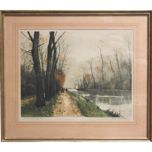 684 - HENRI JOURDAIN (1864-1931) 'CANAL EN AUTOMNE' LITHOGRAPHGlazed and framed.45cm x 59cmProvenance: Fro... 