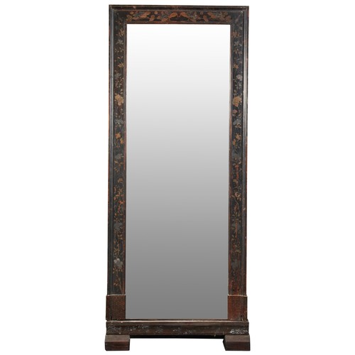 638 - A LARGE VINTAGE RECTANGULAR MIRROR, the lacquered frame decorated with intertwined flowering stems, ... 