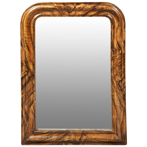 642 - A VINTAGE ARCH TOP PIER MIRROR, the rectangular plate mounted in a simulated rosewood painted frame1... 