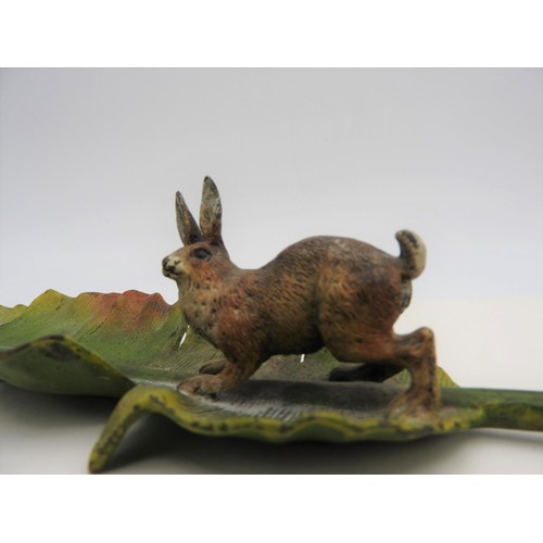 414 - A COLD PAINTED FIGURE OF HARE ON LEAF