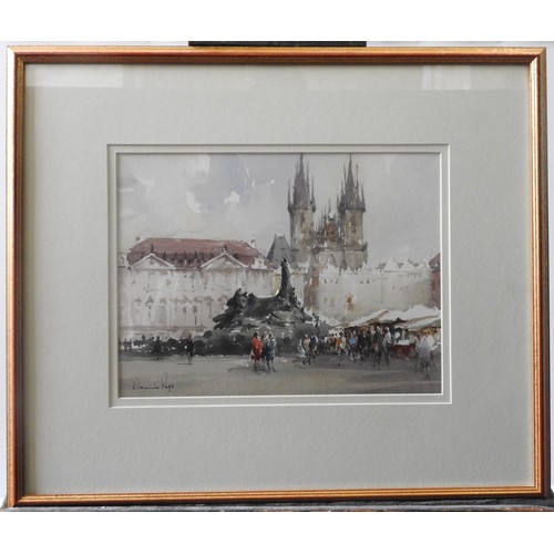 372 - DENNIS PAGE (1926) 'THE CHURCH OF OUR LADY BEFORE THE TYN, PRAGUE' WATERCOLOUR/PAPER, signed in lowe... 