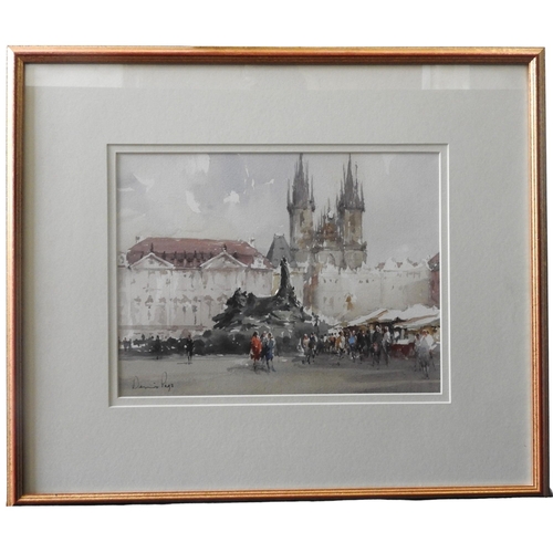 372 - DENNIS PAGE (1926) 'THE CHURCH OF OUR LADY BEFORE THE TYN, PRAGUE' WATERCOLOUR/PAPER, signed in lowe... 