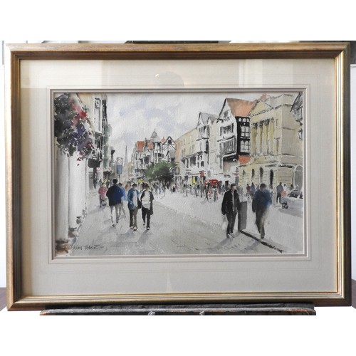 375 - KIM PAGE (20TH CENTURY) 'EASTGATE STREET, CHESTER' WATERCOLOUR/PAPER, signed in lower left corner, g... 