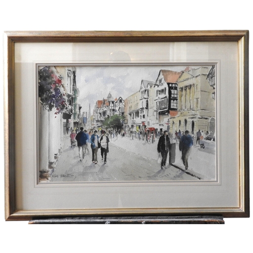 375 - KIM PAGE (20TH CENTURY) 'EASTGATE STREET, CHESTER' WATERCOLOUR/PAPER, signed in lower left corner, g... 