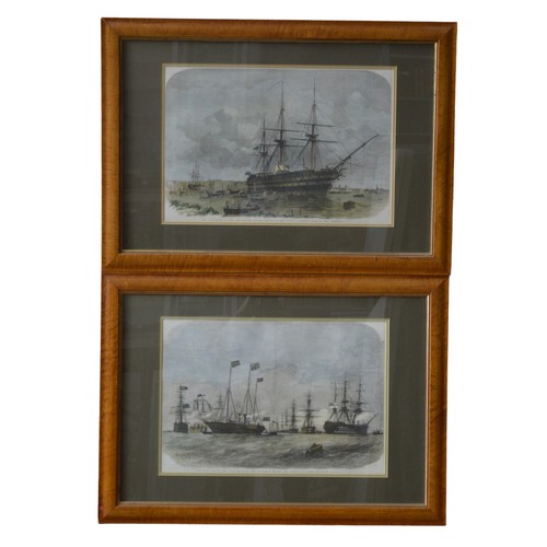 376 - AFTER EDWIN WEEDON, TWO MARITIME ENGRAVINGS, entitled 'The Naval Review' and 'HMS Agamemnon' glazed ... 