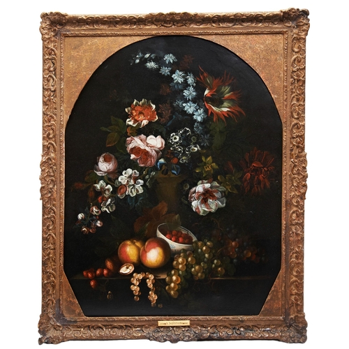 396 - AFTER ABRAHAM MIGNON (1640-1679)STILL LIFE OF FRUIT AND FLOWERSoil on metal panel69cm x 54cm PROVENA... 