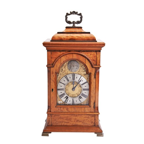 203 - A SATINWOOD MANTEL CLOCK, with a 5 inch dial signed on a boss in the arch 'John & Francis Philli... 