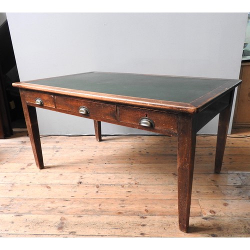 20 - A VINTAGE OAK AIR MINISTRY DESK, inset rectangular top over two short and one long frieze drawer, ra... 