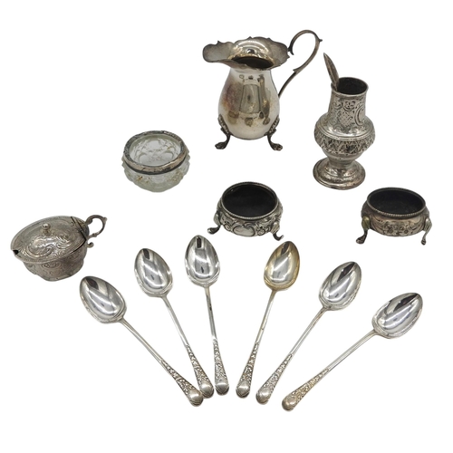 452 - A SET OF SIX BRIGHT CUT SILVER TEASPOONS AND OTHER SILVER WARE, the spoons marked W.Savage, Sheffiel... 