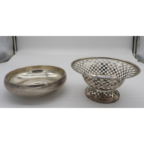 453 - TWO BIRKS SILVER BOWLS, the lot includes a beaded edge pierced checkerboard bowl raised on a circula... 