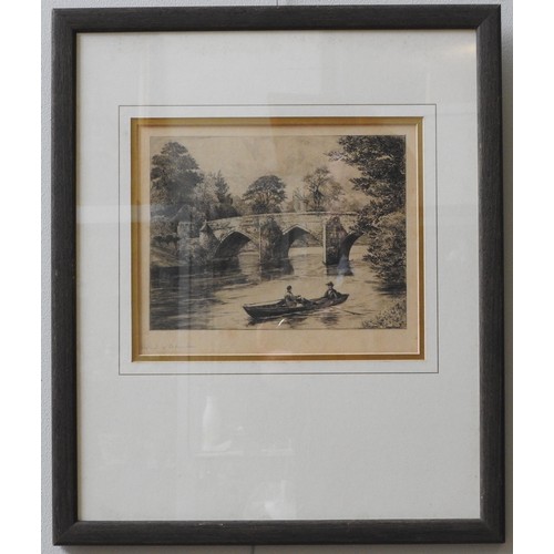 382 - EDWARD SLOCOMBE (1850-1915) A GROUP OF FIVE ETCHINGS, depicting bucolic rural and river scenes, hand... 