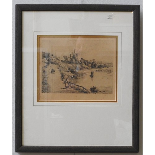 382 - EDWARD SLOCOMBE (1850-1915) A GROUP OF FIVE ETCHINGS, depicting bucolic rural and river scenes, hand... 