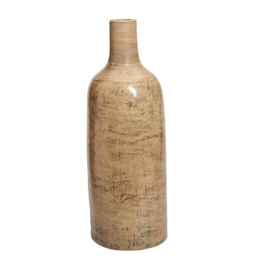 313 - A LARGE CONTEMPORARY BOTTLE VASE, ribbed neck with distressed patina to the sides67 cm high