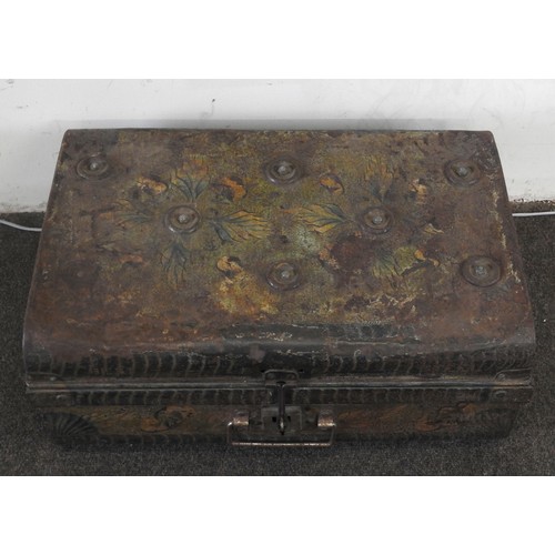 96 - A SMALL FLORAL PAINTED TIN TRUNKProvenance: Property of a long established family run furniture impo... 