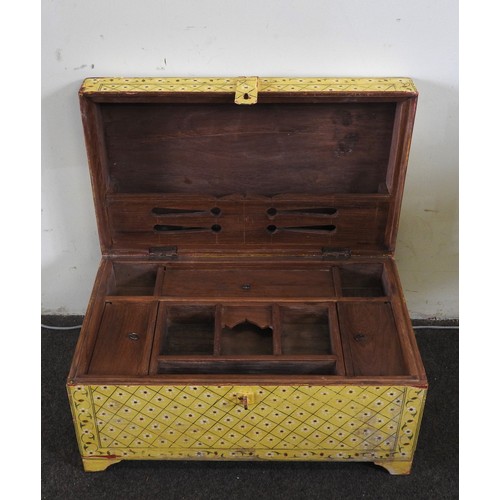 85 - A YELLOW PAINTED INDIAN HARDWOOD TRUNK, with lozenge and flower head decoration28 x 55 x 32 cmProven... 