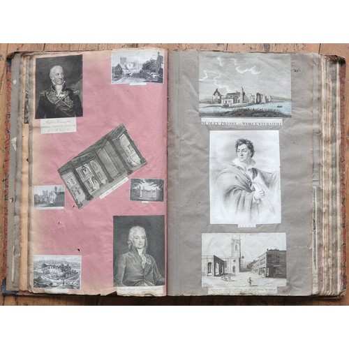 183 - A 19TH CENTURY LEATHER AND CANVAS BOUND SCRAPBOOK, filled with a huge variety of portrait images, ma... 