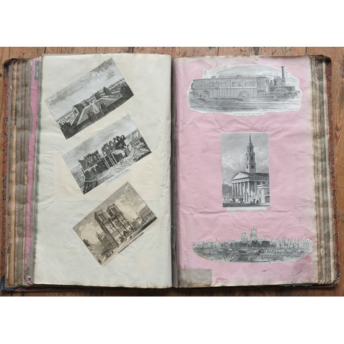 183 - A 19TH CENTURY LEATHER AND CANVAS BOUND SCRAPBOOK, filled with a huge variety of portrait images, ma... 