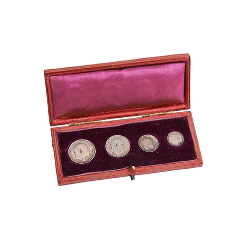 427 - A 1902 MAUNDY MONEY SET, presented in a gilt tooled Moroccan case