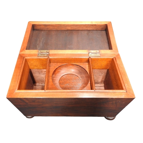 431 - AN OAK FITTED STATIONARY BOX AND A MAHOGANY TEA CADDY, the stationery box with a drawer mounted with... 