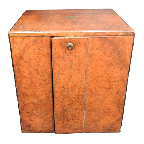 430 - A VICTORIAN BURR WALNUT SEWING CHEST, the square form chest flanked by two brass campaign style hand... 