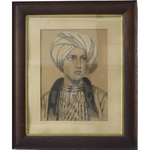 358 - FERDINAND PACHER (1852-1911) PORTRAIT OF YOUNG MAN WEARING A TURBAN, CHARCOAL/PAPER, signed and date... 