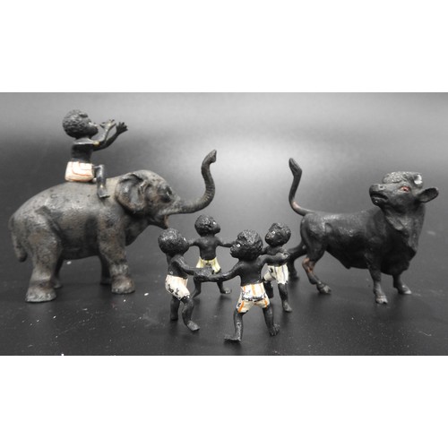 418 - THREE VINTAGE AUSTRIAN COLD PAINTED BRONZE MODELS, EARLY 20TH CENTURY, one of a bull, one of a nativ... 