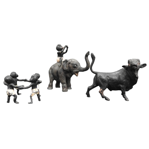 418 - THREE VINTAGE AUSTRIAN COLD PAINTED BRONZE MODELS, EARLY 20TH CENTURY, one of a bull, one of a nativ... 