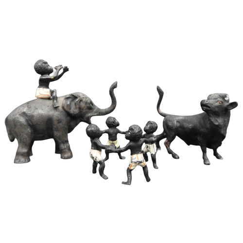 418 - THREE VINTAGE AUSTRIAN COLD PAINTED BRONZE MODELS, EARLY 20TH CENTURY, one of a bull, one of a nativ... 