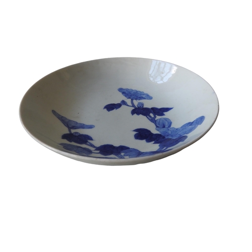 294 - A JAPANESE BLUE AND WHITE DISH19/20TH CENTURY underglaze blue flowers growing on rocks.