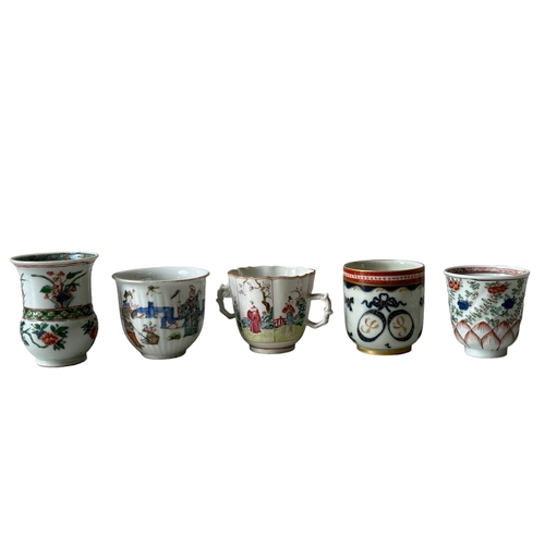 276 - A GROUP OF FIVE FAMILLE ROSE COFFE CUP18/19TH CENTURY decorated with figures and floral motifs.Prove... 