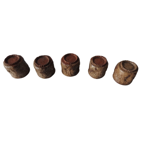 290 - A SET OF FIVE JAPANESE SAKE CUP20TH CENTURY brownish glazed cup with a wooden box