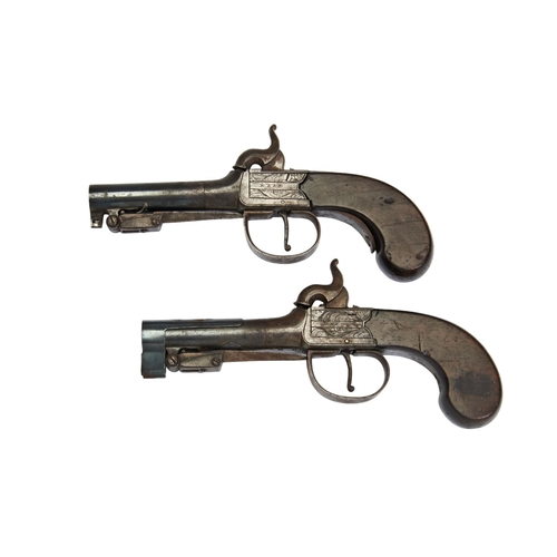 172 - A PAIR OF PERCUSSION PISTOLS WITH SPRING LOADED BAYONETS  BY REED, LONDON, the sliding    trigger gu... 
