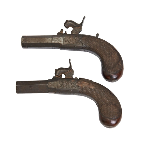 169 - A PAIR OF PERCUSSION POCKET PISTOLS BY WESTLEY RICHARDS, with twist-off octagonal  barrels, drop dow... 