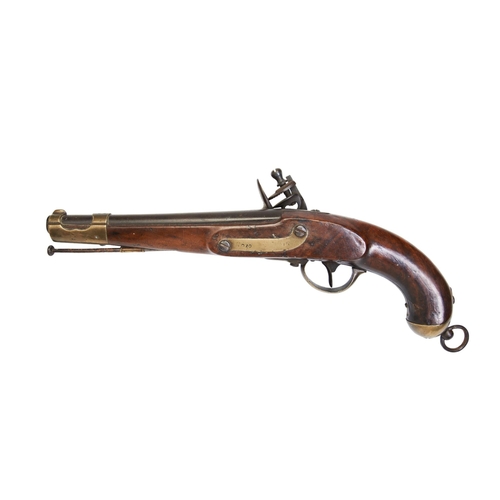171 - A FRENCH FLINTLOCK CAVALRY PISTOL with brass furniture and steel ram rod, the lock stamped 854, the ... 