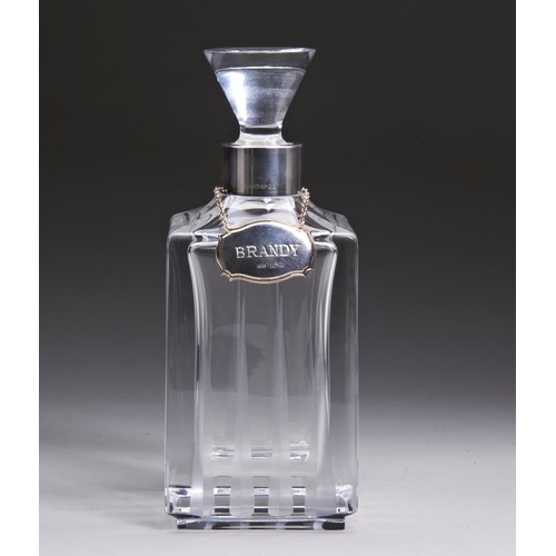 768 - SILVER MOUNTED DECANTER BY ASPREY LONDON together with a modern silver brandy label23cm high9cm wide... 