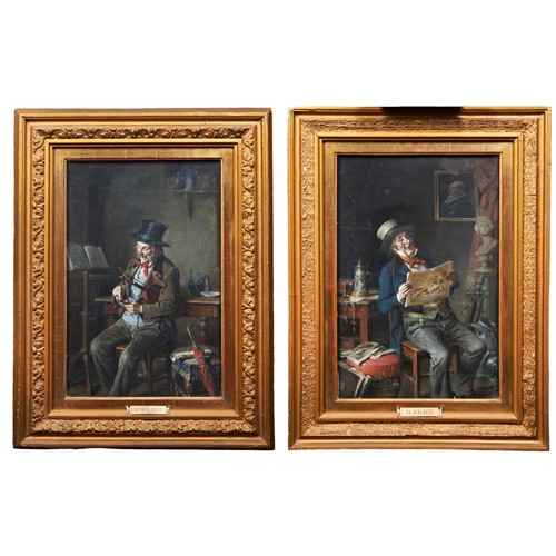 412 - HERMANN KERN (1838-1912) 'KUNSTLERIN' & 'INTERMEZZO' OIL PAINTINGS ON PANELS, both signed in low... 