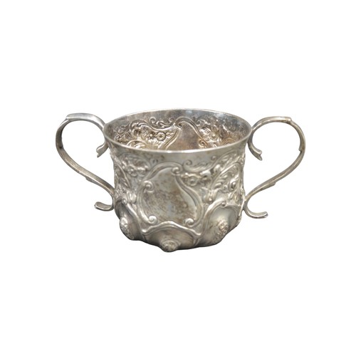 448A - VICTORIAN SILVER PORRINGER CUP,  HAVING EMBOSSED ROCOCO DECORATION, LONDON 1891, Wakely & Wheele... 