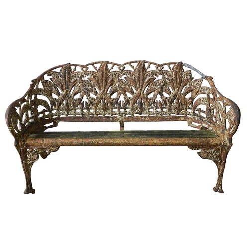 132 - A GOOD QUALITY CAST-IRON GARDEN BENCH, the shaped back panel with foliate motif decoration
