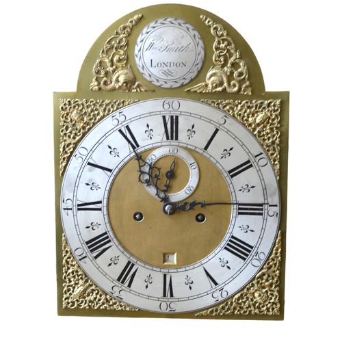 198A - AN 8-DAY BLACK JAPANNED LONGCASE CLOCK, the 12 inch brass dial signed W. Smith, London on a silvered... 