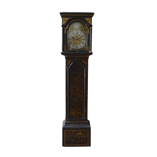 198A - AN 8-DAY BLACK JAPANNED LONGCASE CLOCK, the 12 inch brass dial signed W. Smith, London on a silvered... 