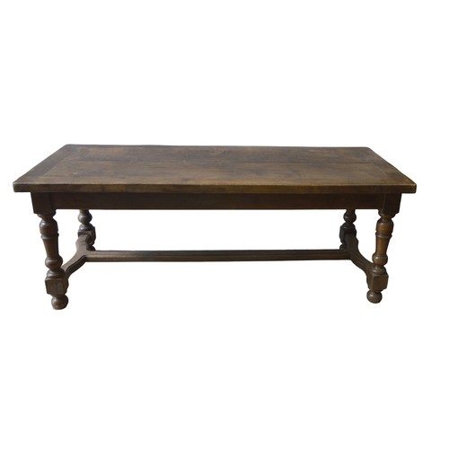 52 - A 19TH CENTURY FRENCH OAK FARMHOUSE TABLE, substantial rectangular top over a frieze end drawer, rai... 