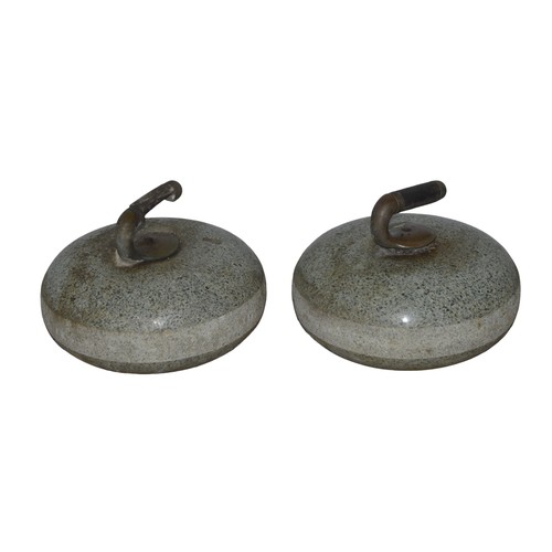 402A - A PAIR OF VINTAGE GRANITE CURLING STONES, 26 cm diam