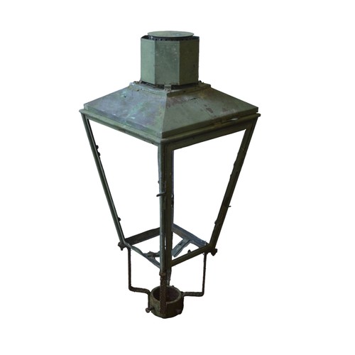 207A - A COPPER EXTERIOR LANTERN FRAME, tapering square form with attractive verdigris patina89 cm high... 