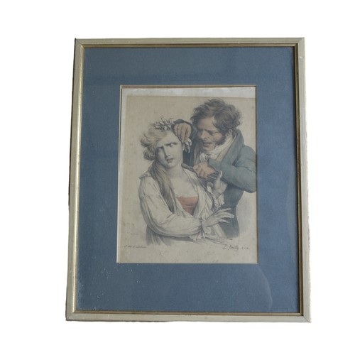 344A - AFTER LOUIS LEOPOLD BOILLY (1761-1845) 'LES PAPILLOTES' COLOUR LITHOGRAPH, glazed and framed 26 x 19... 