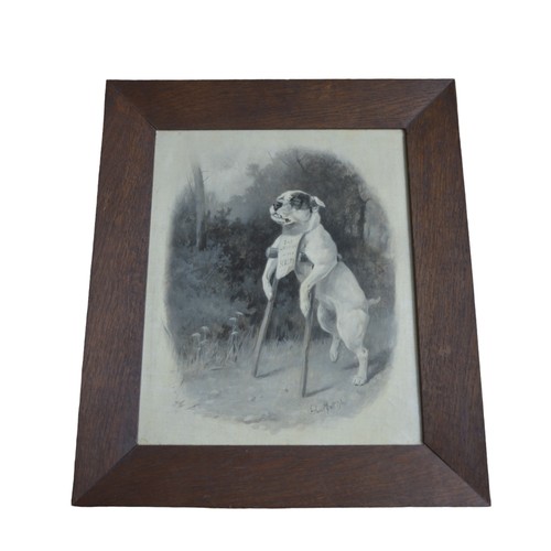 345A - ARTHUR BATT (1846-1911) A HUMOUROUS OIL PAINTING ON CANVAS, en grisaille, depicting a boxer dog on c... 