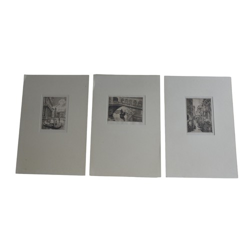 355A - A GROUP OF THREE VENETIAN SCENE ETCHINGS, mounted on card, inscribed in pencil13 x 17 cm max