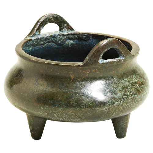 144 - SMALL BRONZE TRIPOD CENSERQING DYNASTY, 19TH CENTURYof compressed globular form11cm diamPROVENANCE: ... 