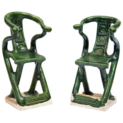 132 - RARE PAIR OF GREEN-GLAZED POTTERY MODELS OF FOLDING CHAIRSMING DYNASTY (1368-1644)modelled as foldin... 