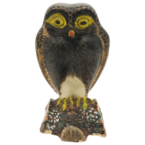 111 - A RARE JAPANESE SATSUMA VASEMEIJI PERIOD (1868-1912)modelled as an owl perched on a log19.5cm high... 